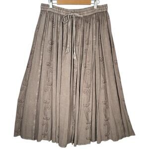 Bohemian Maxi Skirt Womens Large Embroidered Brown Taupe Western Rodeo Boho